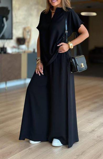 Pantalon large uni avec ceinture